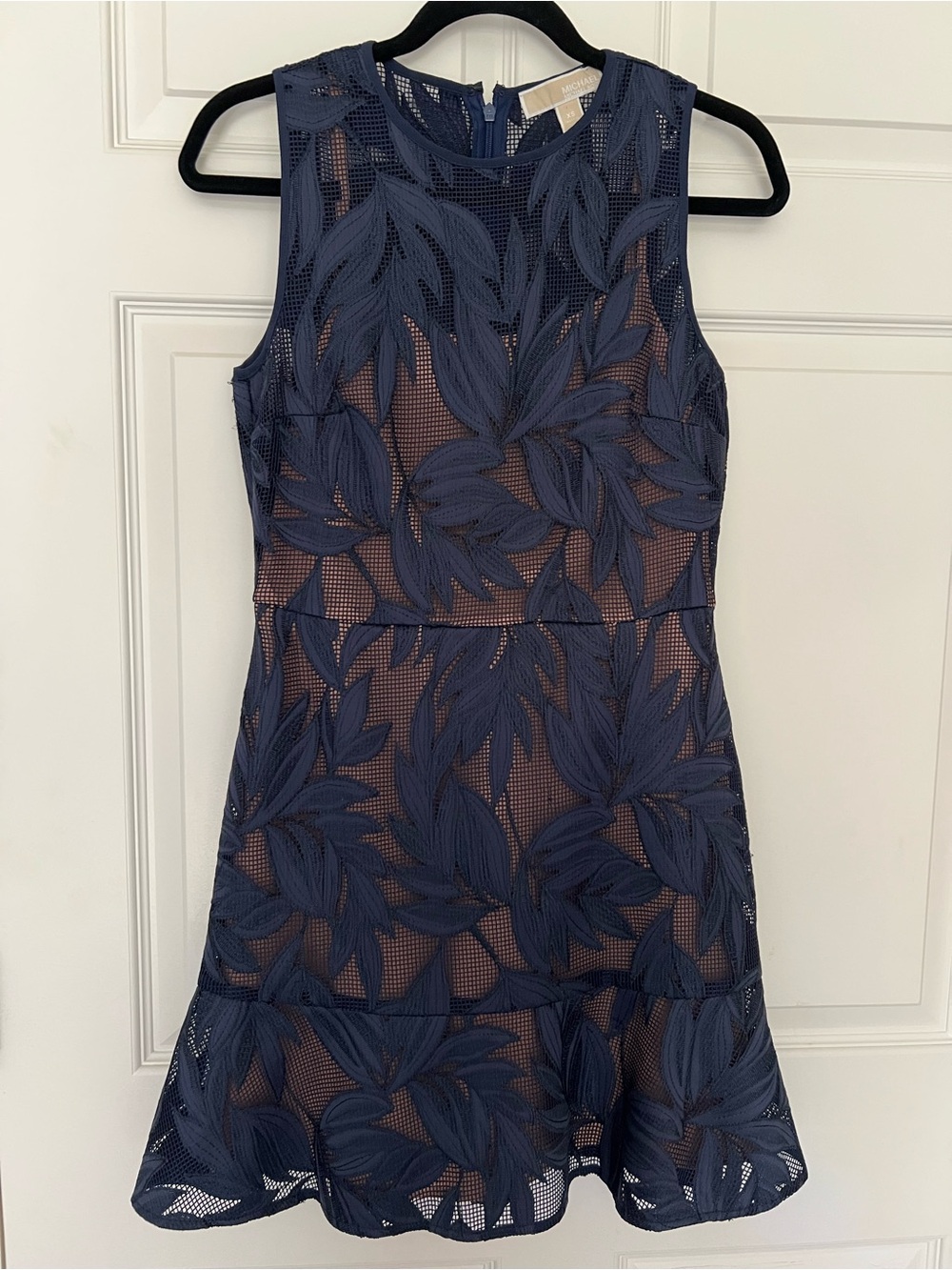 Michael Kors Navy Leaf Applique Mesh Dress XS